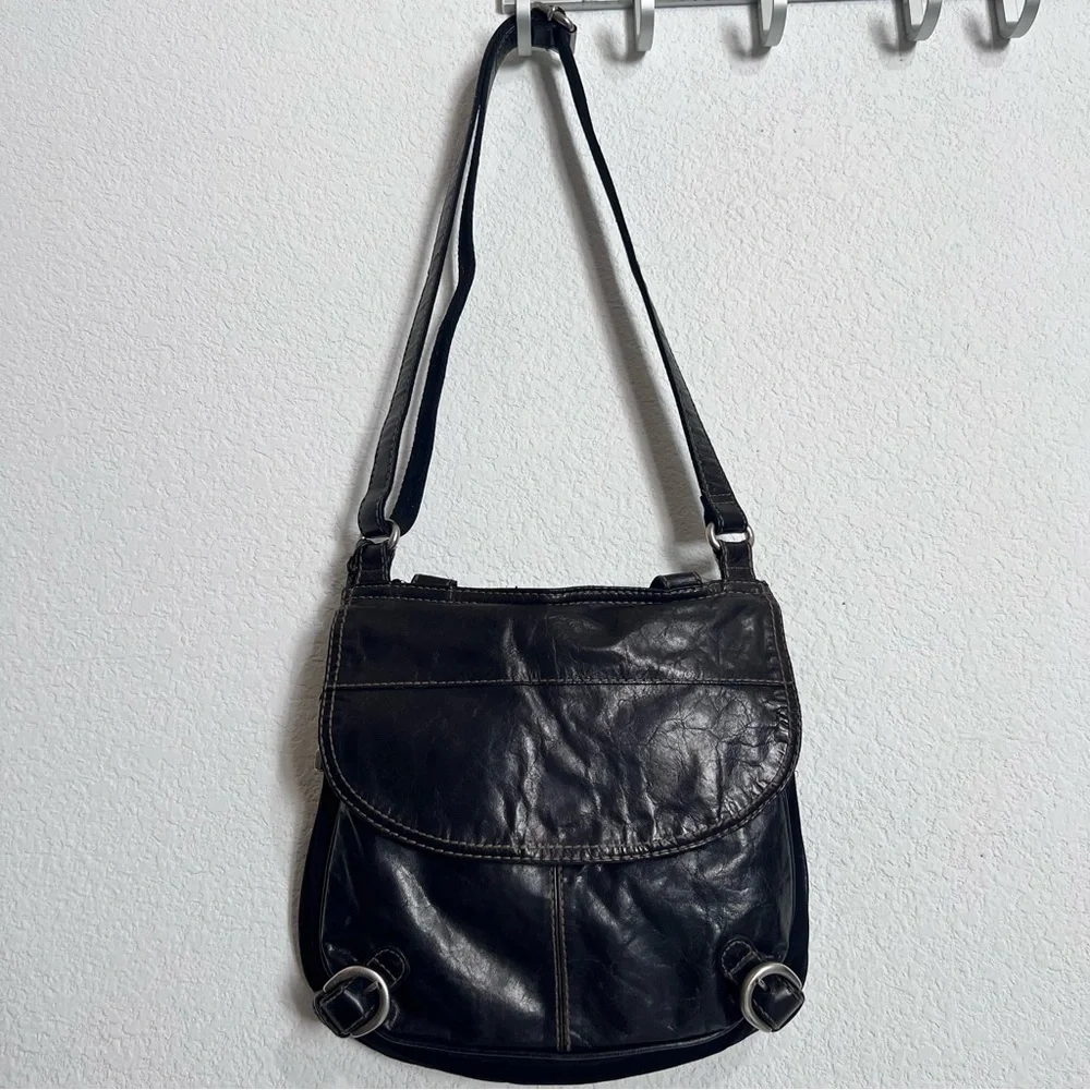 Fossil Black Leather & Canvas Messenger Crossbody Bag Purse Unisex